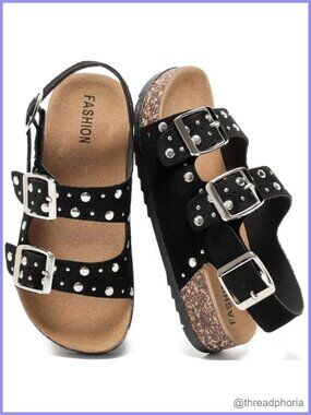 Womens Cork Footbed Slingback Sandals Double Buckle Slides
